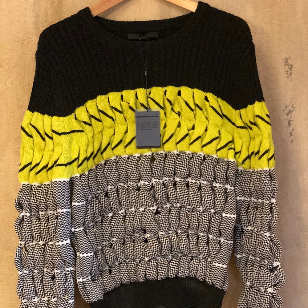 Alexander Wang Black, Yellow & White Textured Crewneck Sweater
